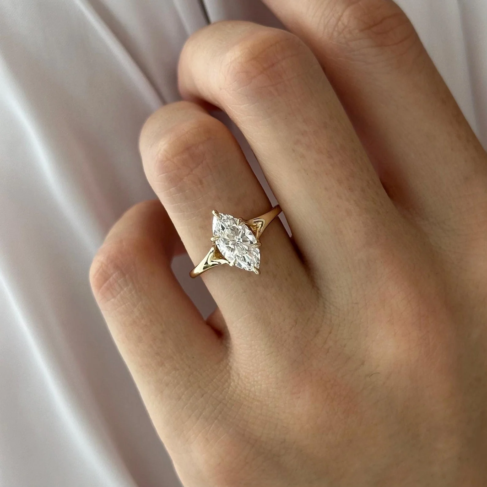 1.5 CT Marquise Split Shank Lab Grown Diamond Engagement Ring preview angle 9