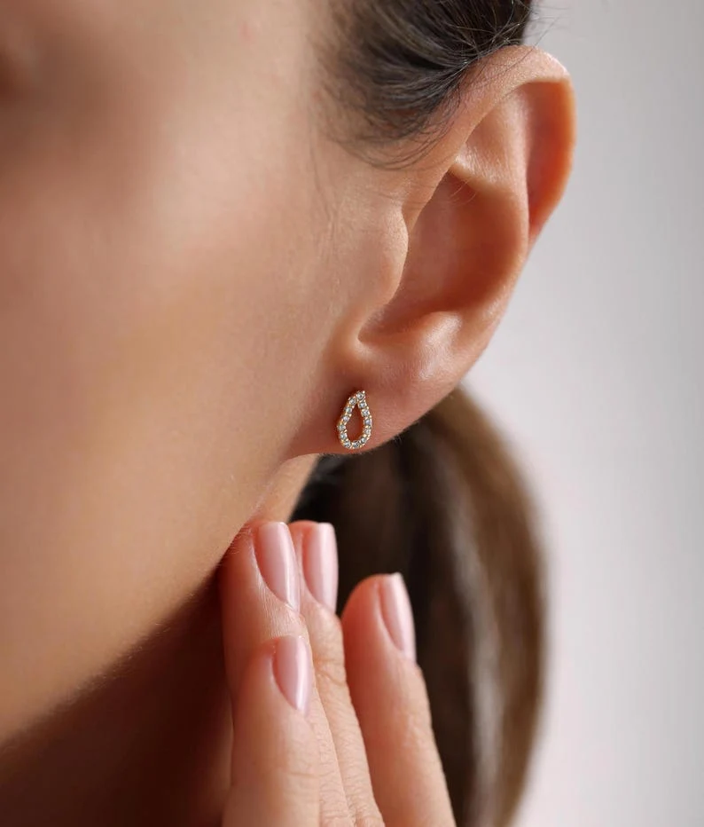 0.2 TCW Round Moissanite Drop Stud Earrings preview angle 1