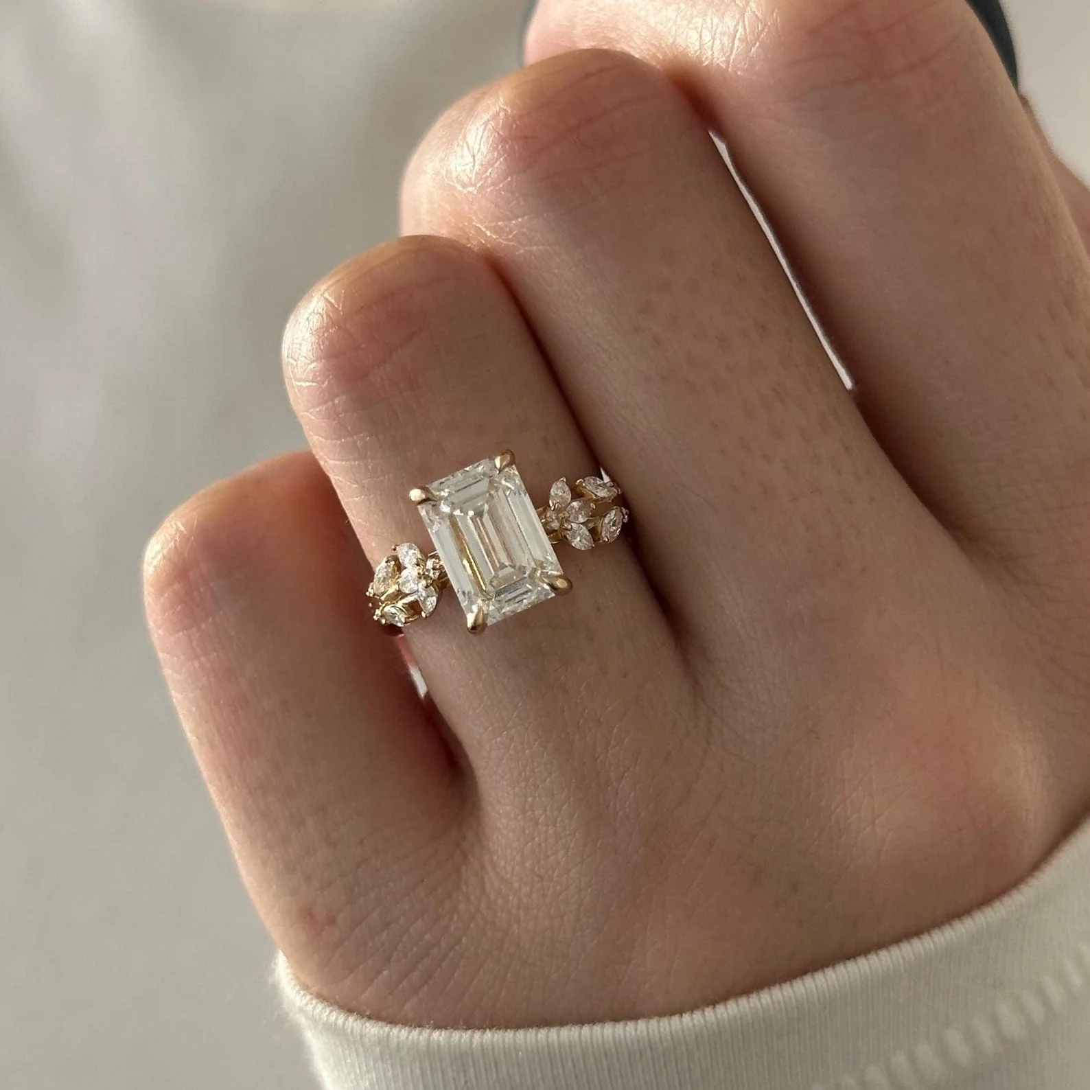 3 CT Emerald Nature Inspired Lab Grown Diamond Engagement Ring preview angle 1