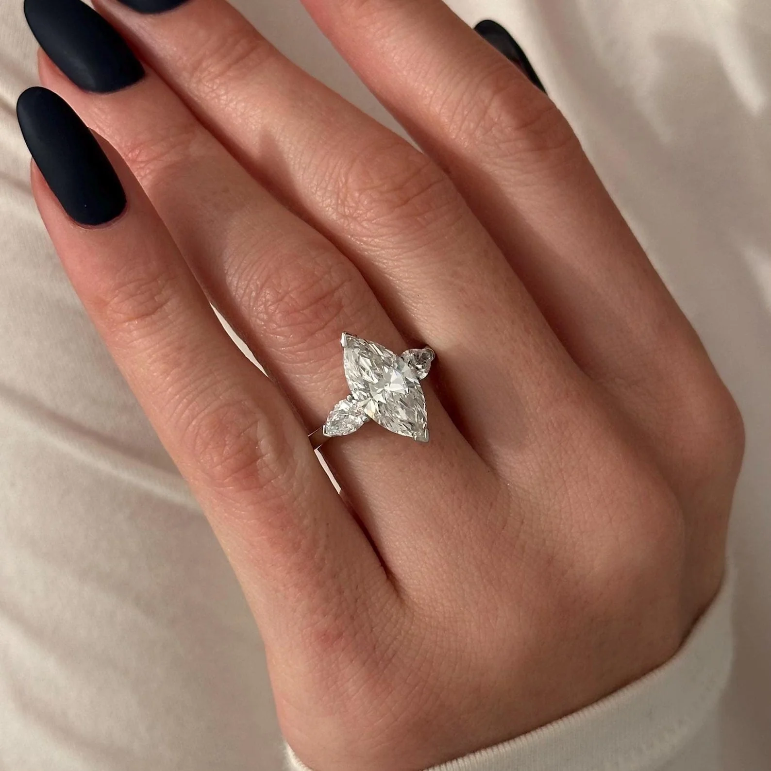 3 CT Marquise Three Stone Lab Grown Diamond Engagement Ring preview angle 1