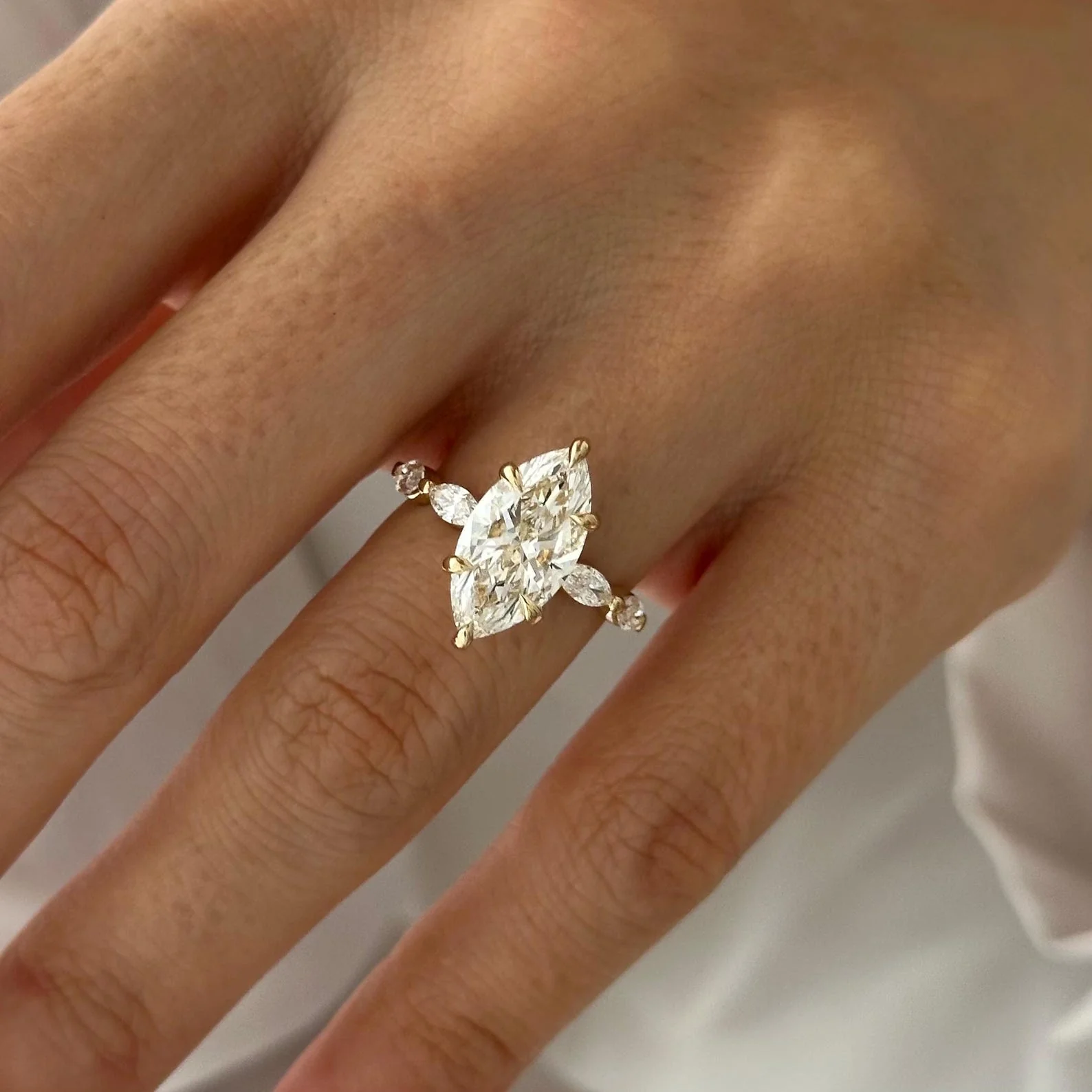 2 CT Marquise Pave Lab Grown Diamond Engagement Ring preview angle 1