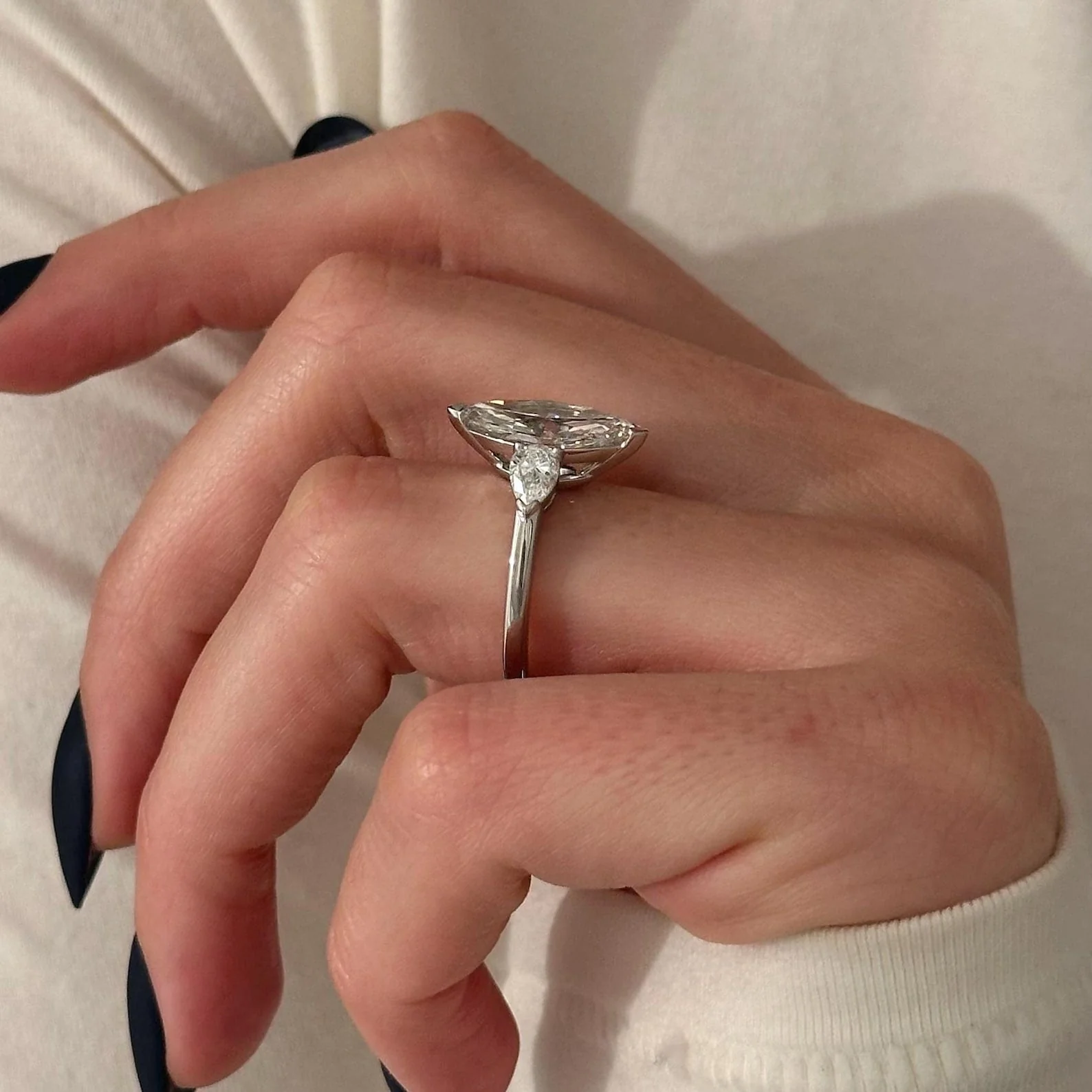 3 CT Marquise Three Stone Lab Grown Diamond Engagement Ring preview angle 2