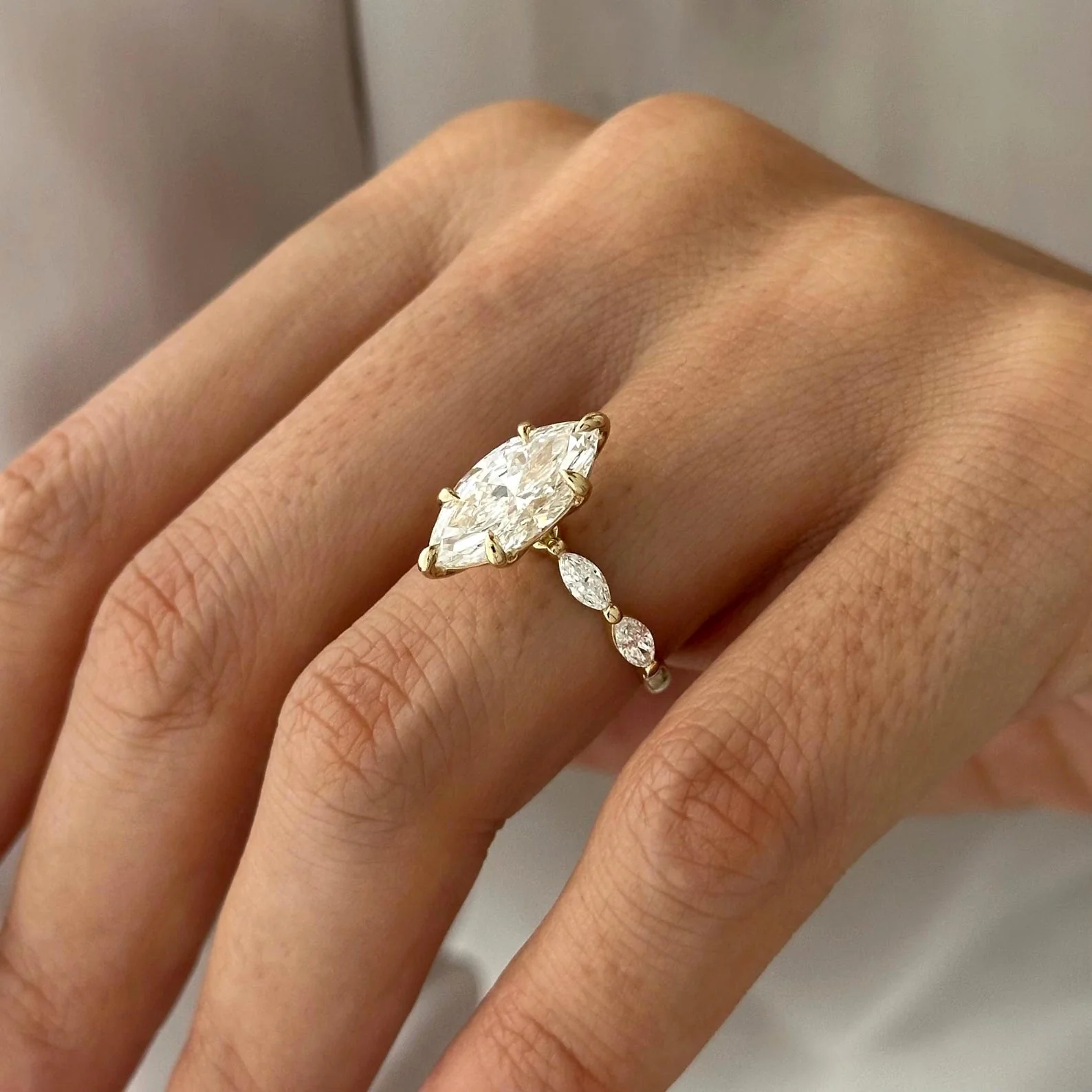 2 CT Marquise Pave Lab Grown Diamond Engagement Ring preview angle 2