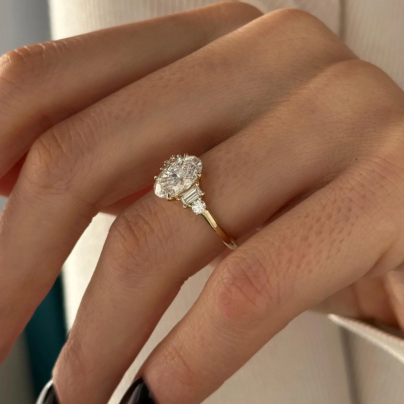 2 CT Oval Cluster Lab Grown Diamond Engagement Ring preview angle 2