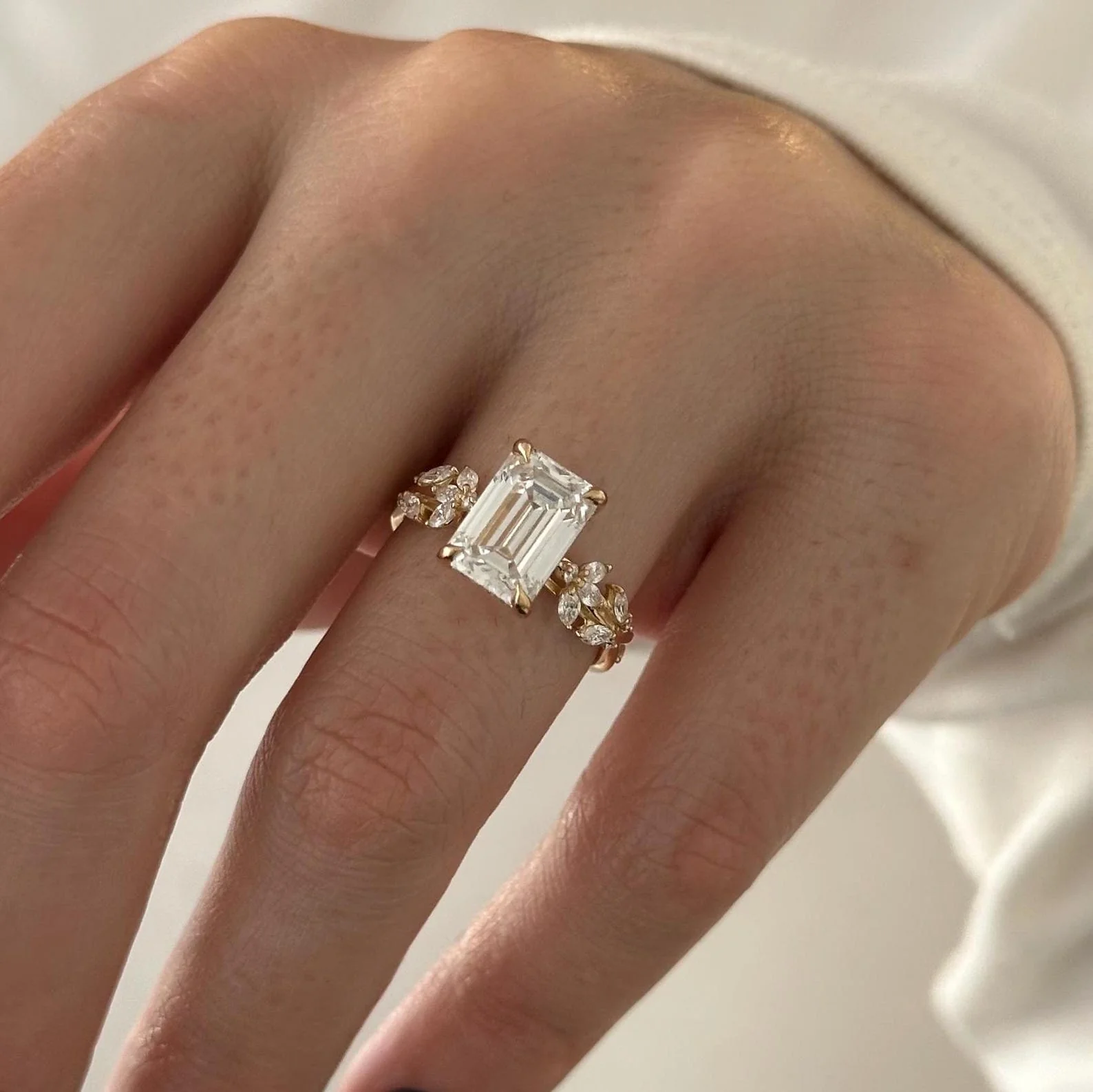 3 CT Emerald Nature Inspired Lab Grown Diamond Engagement Ring preview angle 3