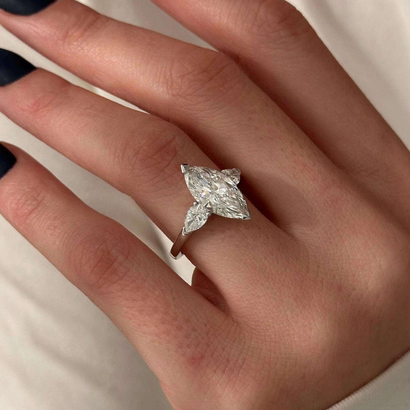 3 CT Marquise Three Stone Lab Grown Diamond Engagement Ring preview angle 3