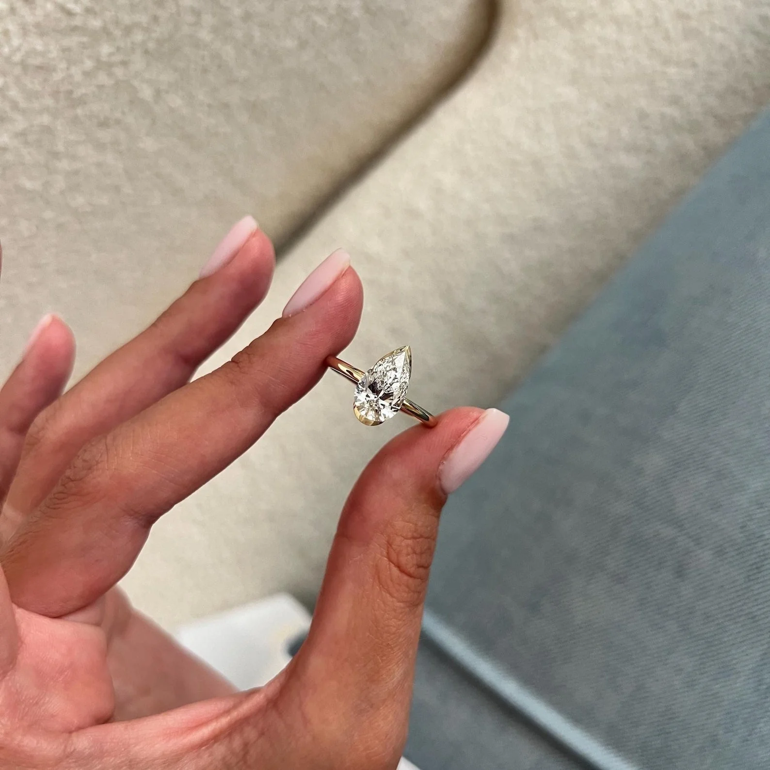 2 CT Pear Bezel Lab Grown Diamond Engagement Ring preview angle 3