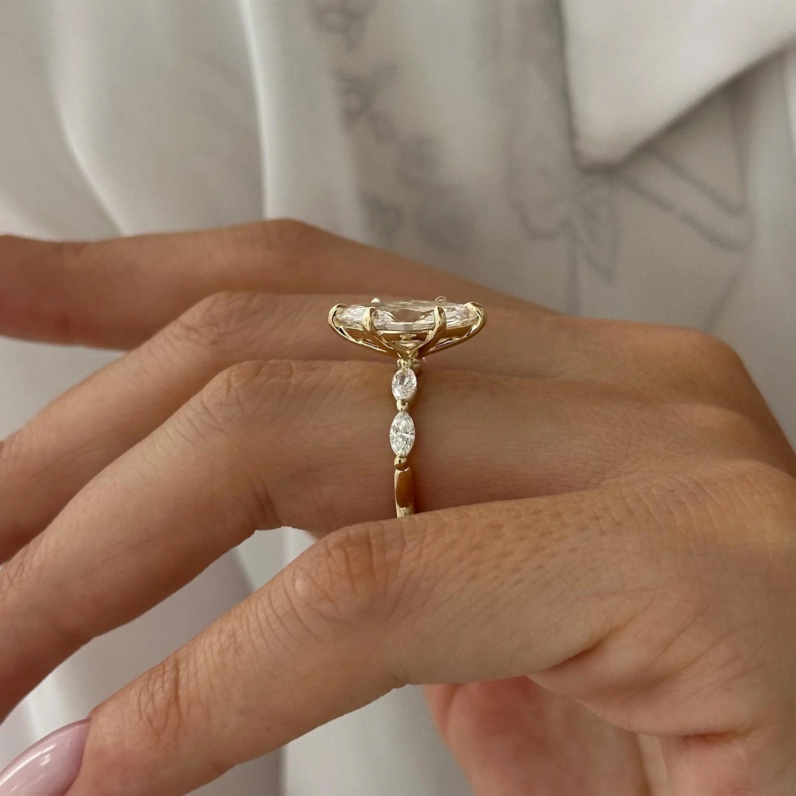 2 CT Marquise Pave Lab Grown Diamond Engagement Ring preview angle 3