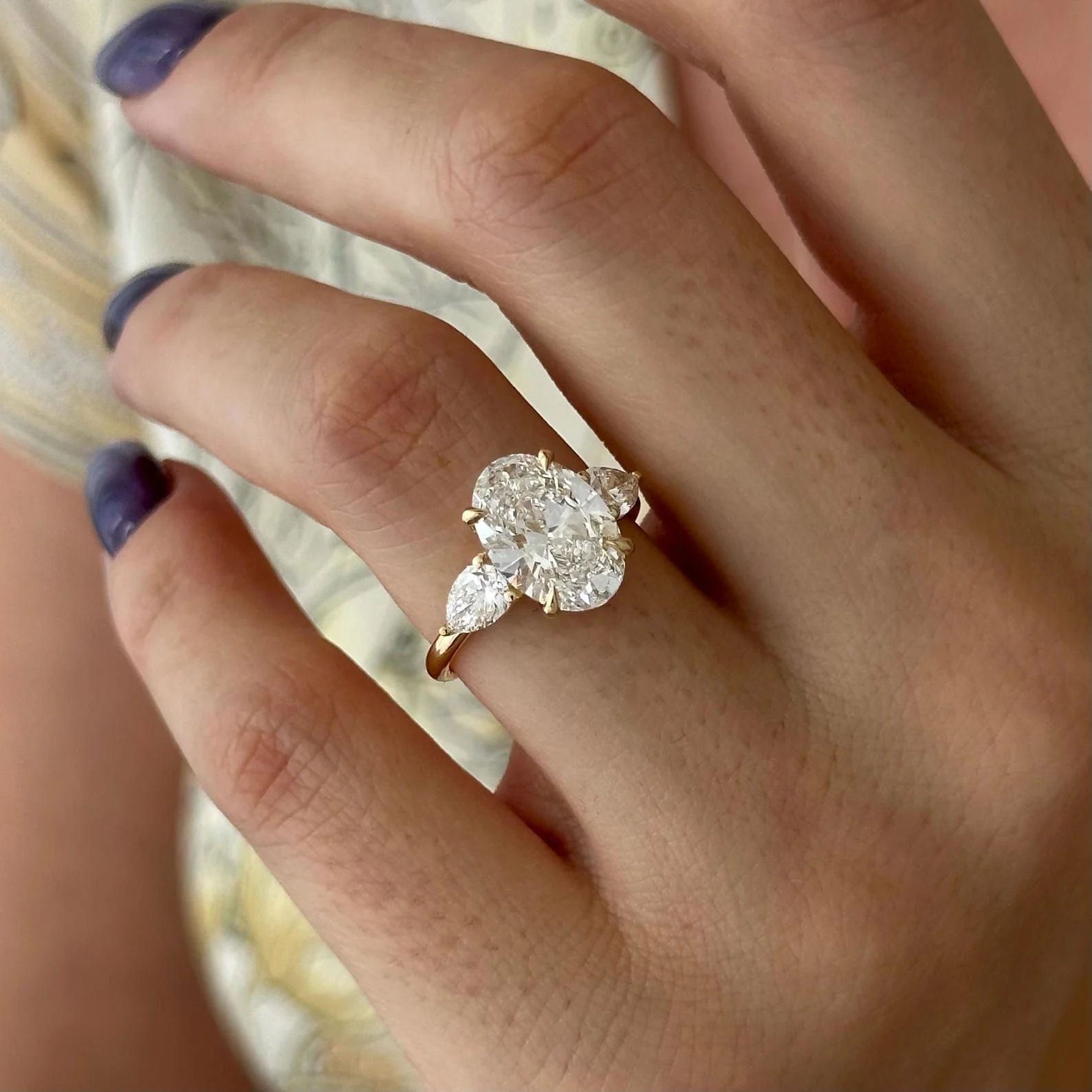 3.5 CT Oval Three Stone Lab Grown Diamond Engagement Ring preview angle 3