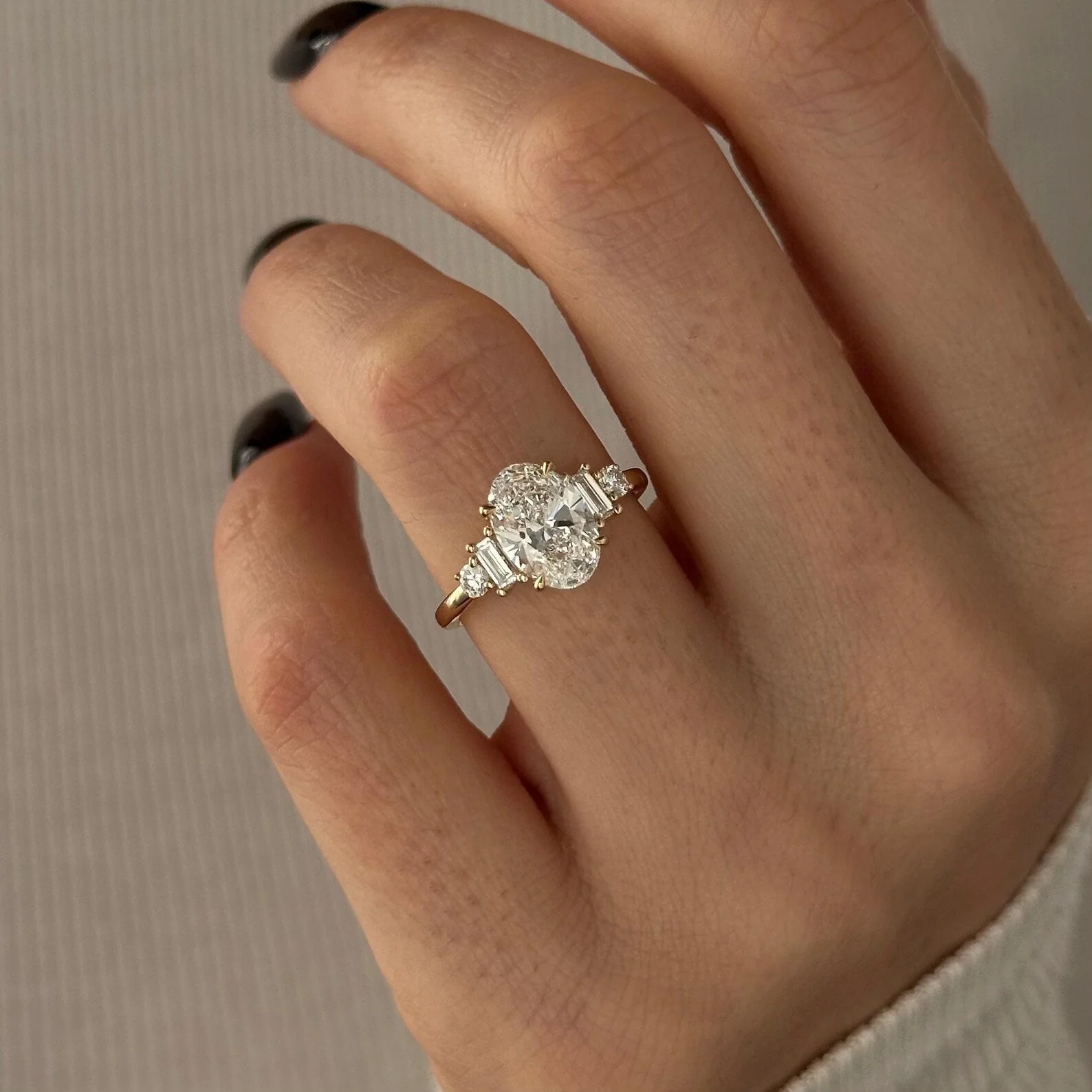 2 CT Oval Cluster Lab Grown Diamond Engagement Ring preview angle 3