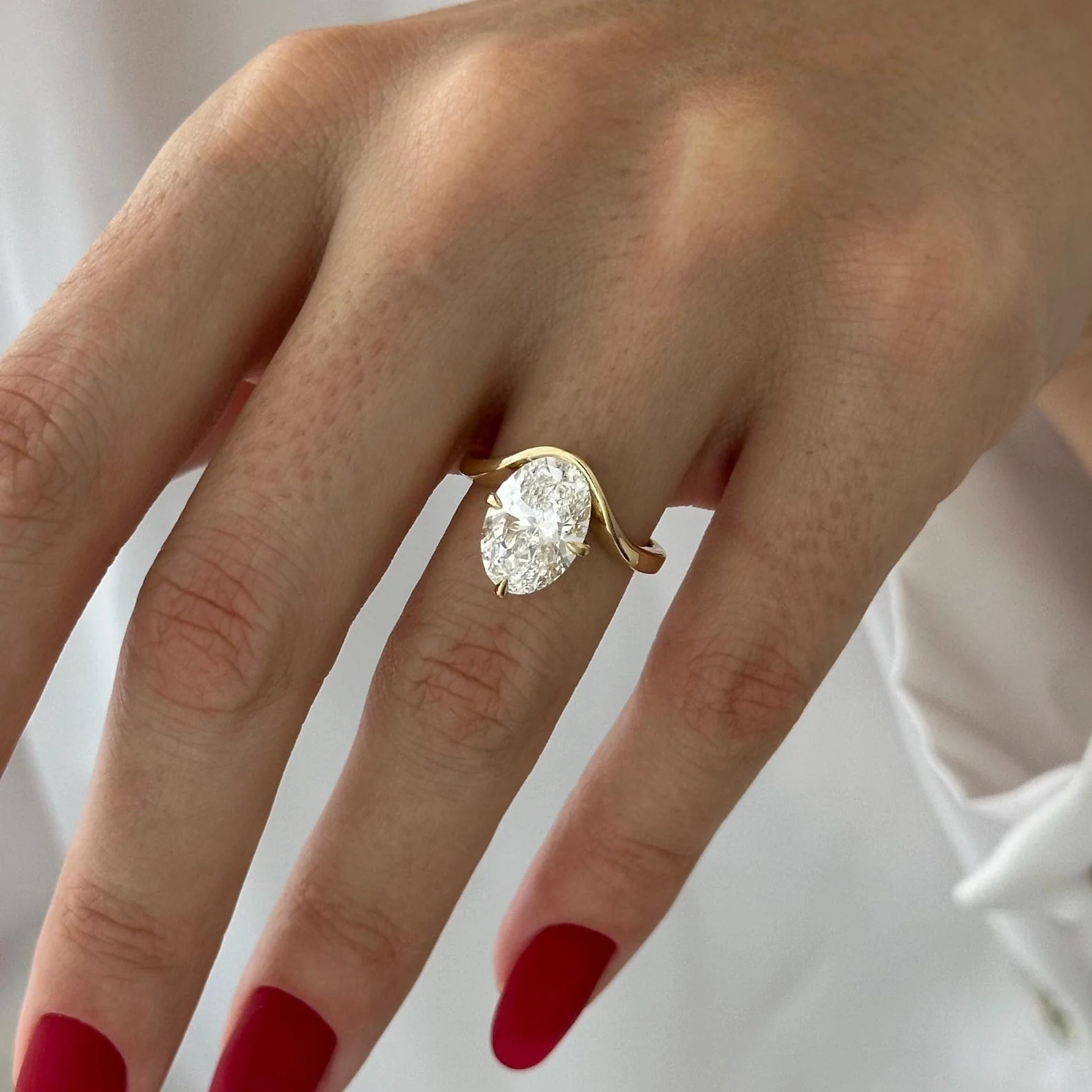 3.5 CT Oval Curved Solitaire Lab Grown Diamond Engagement Ring preview angle 3