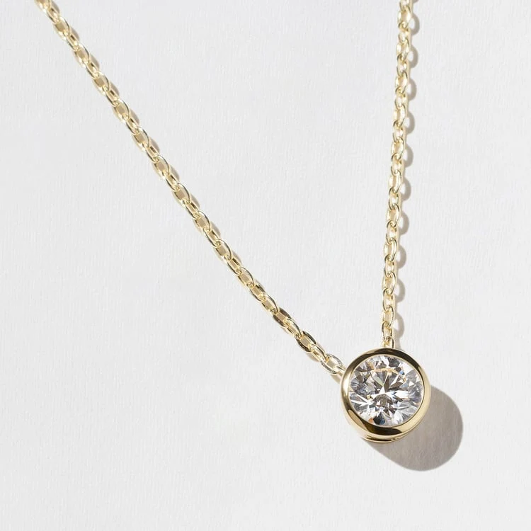 1.0 CT Round Bezel Solitaire Lab Grown Diamond Necklace preview angle 3