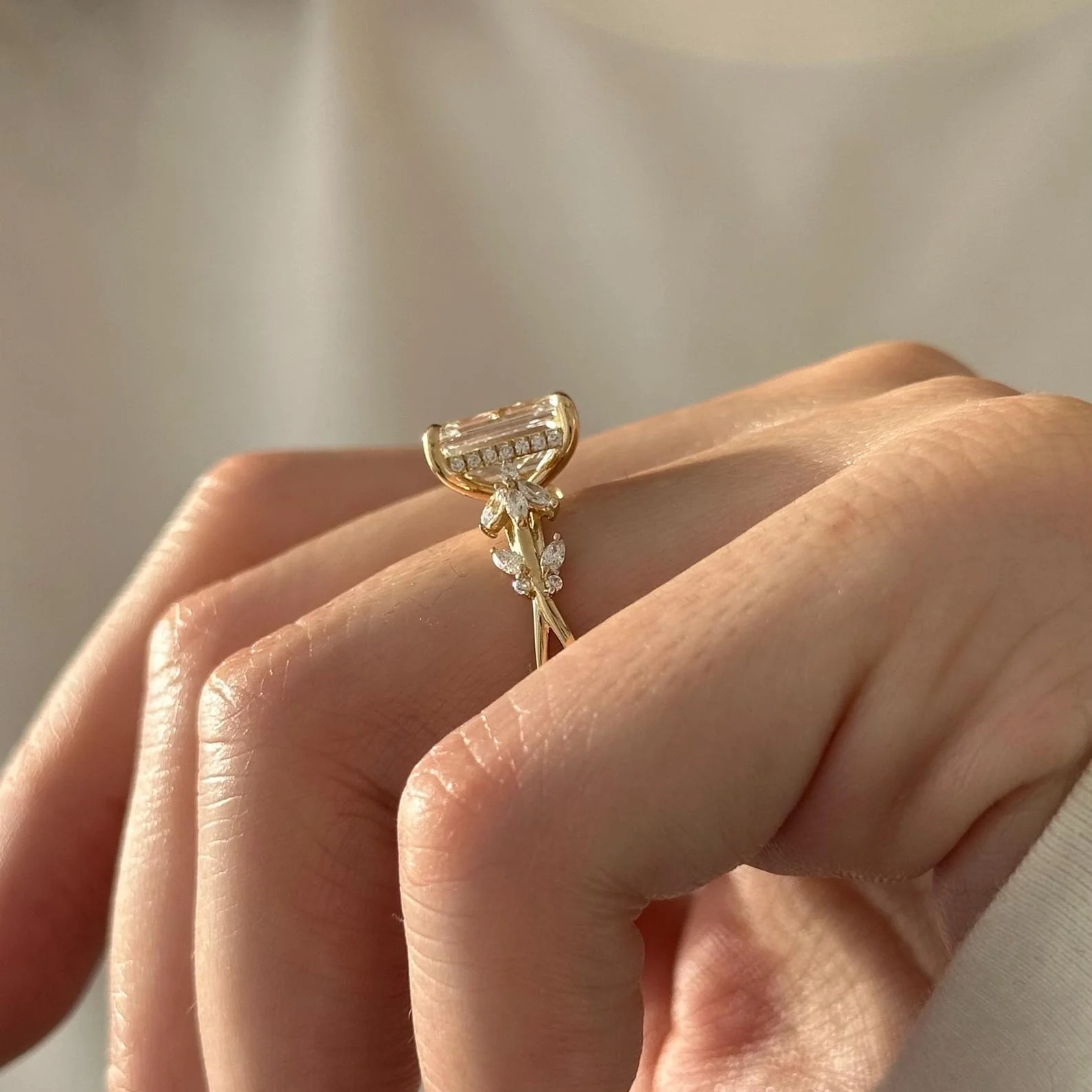 3 CT Emerald Nature Inspired Lab Grown Diamond Engagement Ring preview angle 4