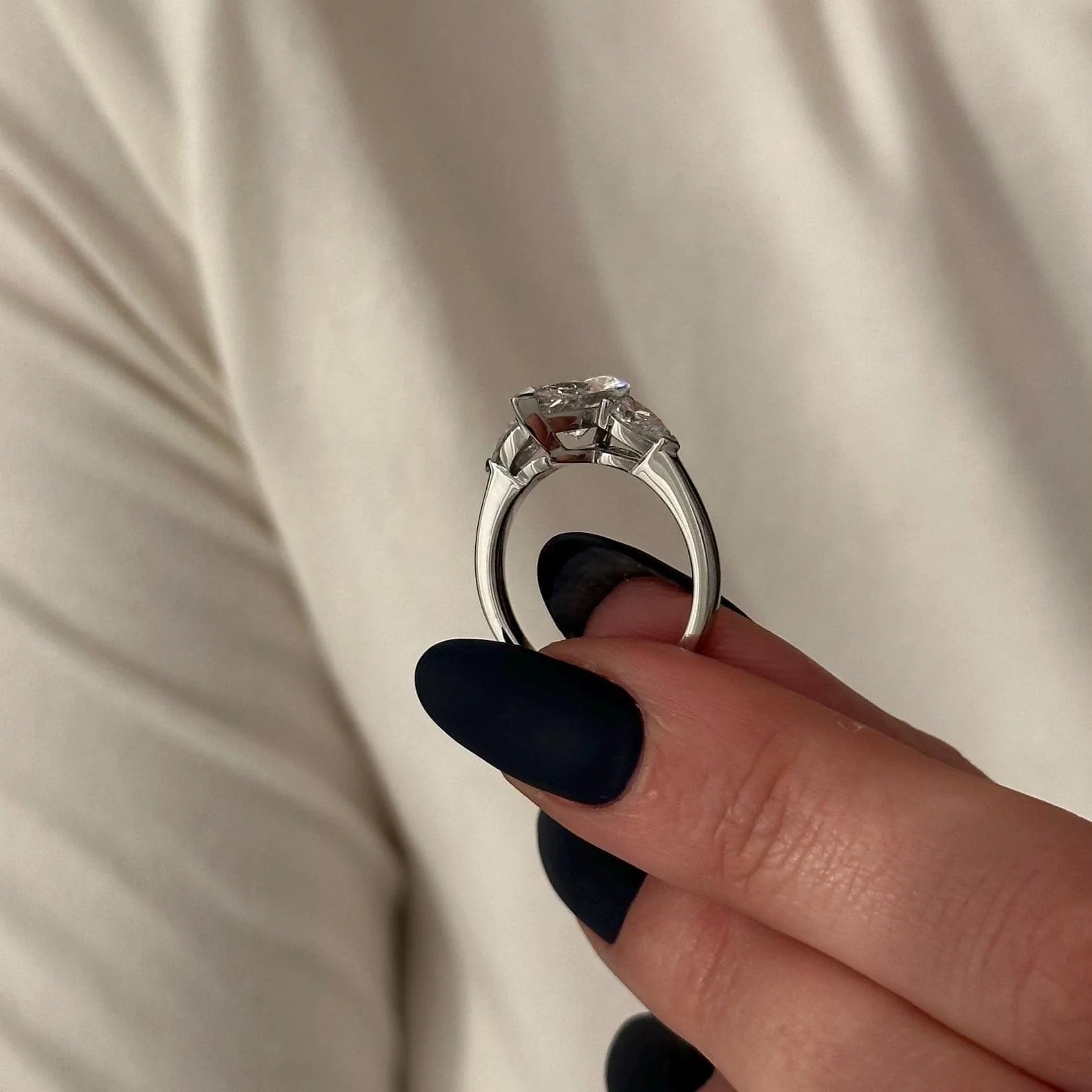 3 CT Marquise Three Stone Lab Grown Diamond Engagement Ring preview angle 4