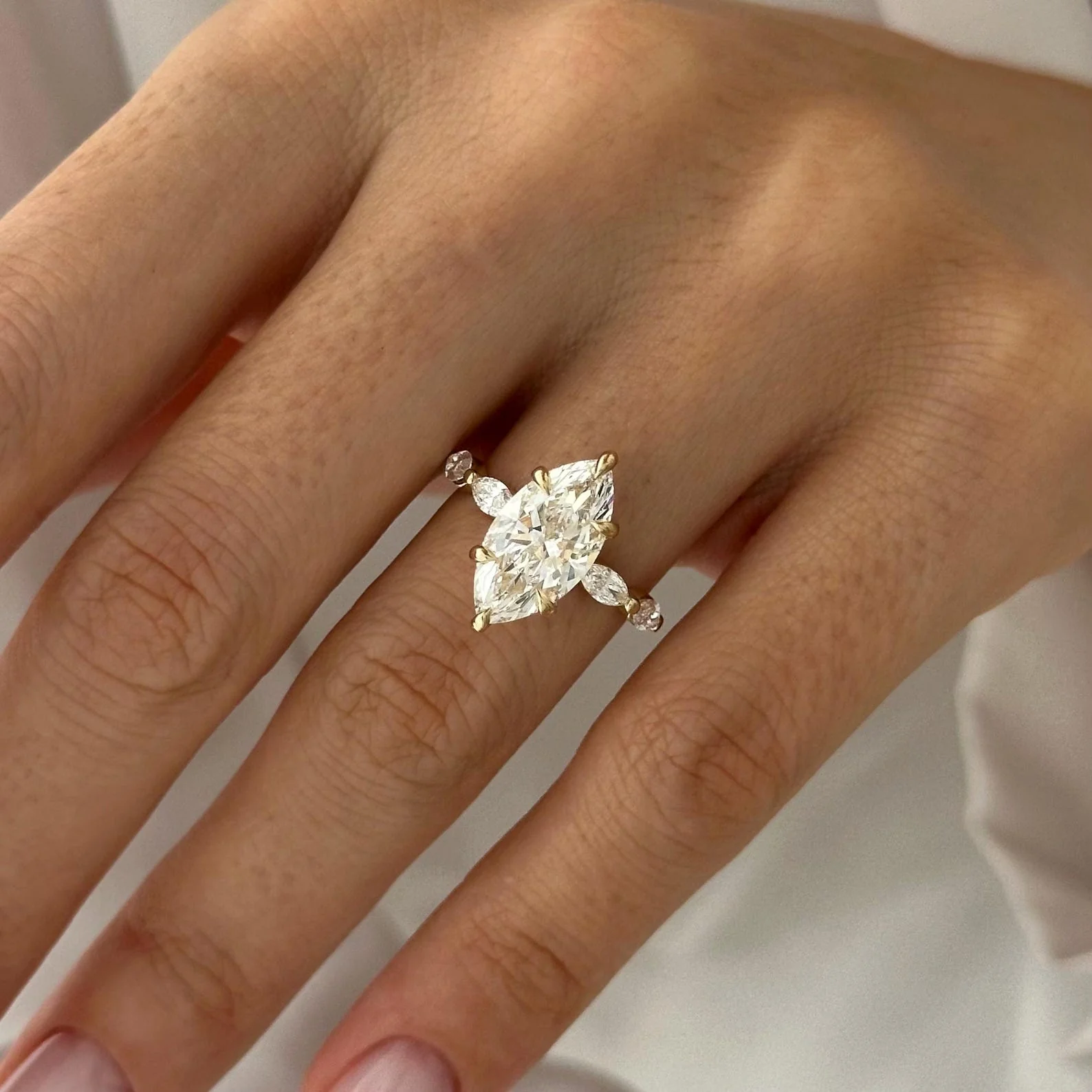 2 CT Marquise Pave Lab Grown Diamond Engagement Ring preview angle 4