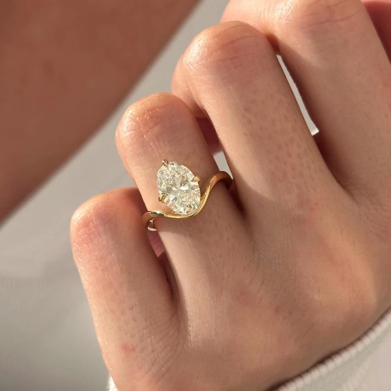 2.5 CT Oval Curved Lab Grown Diamond Engagement Ring preview angle 4