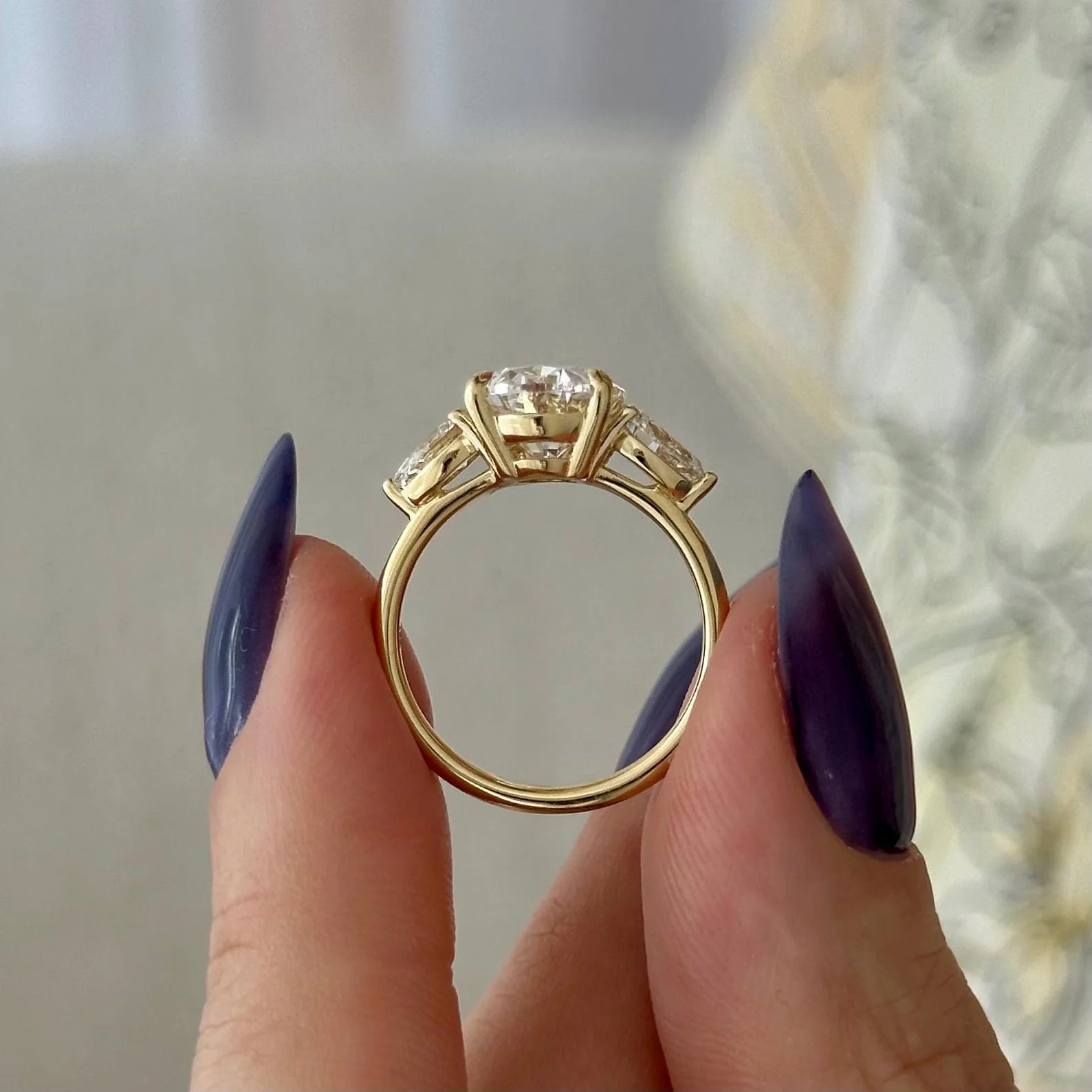 3.5 CT Oval Three Stone Lab Grown Diamond Engagement Ring preview angle 4
