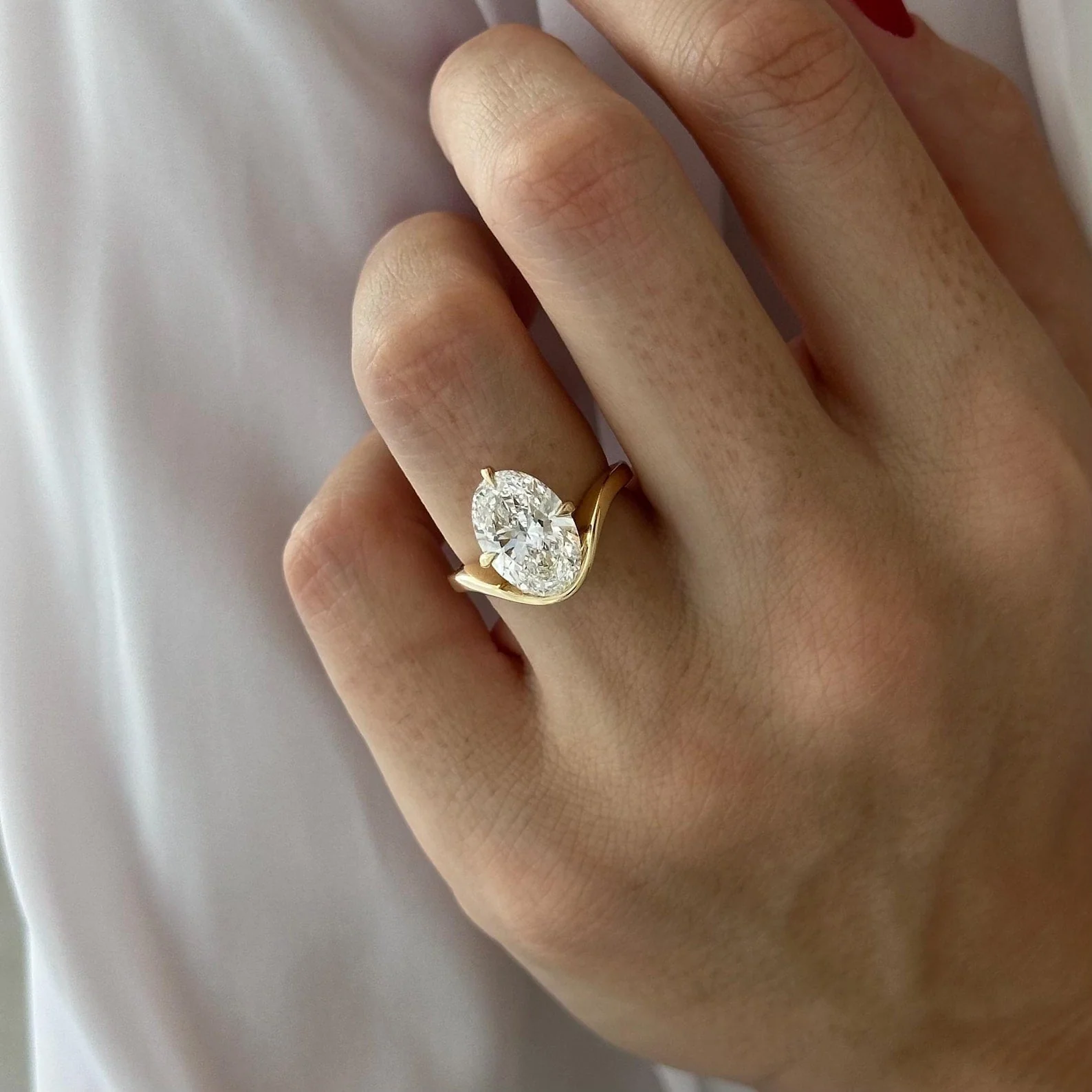 3.5 CT Oval Curved Solitaire Lab Grown Diamond Engagement Ring preview angle 4
