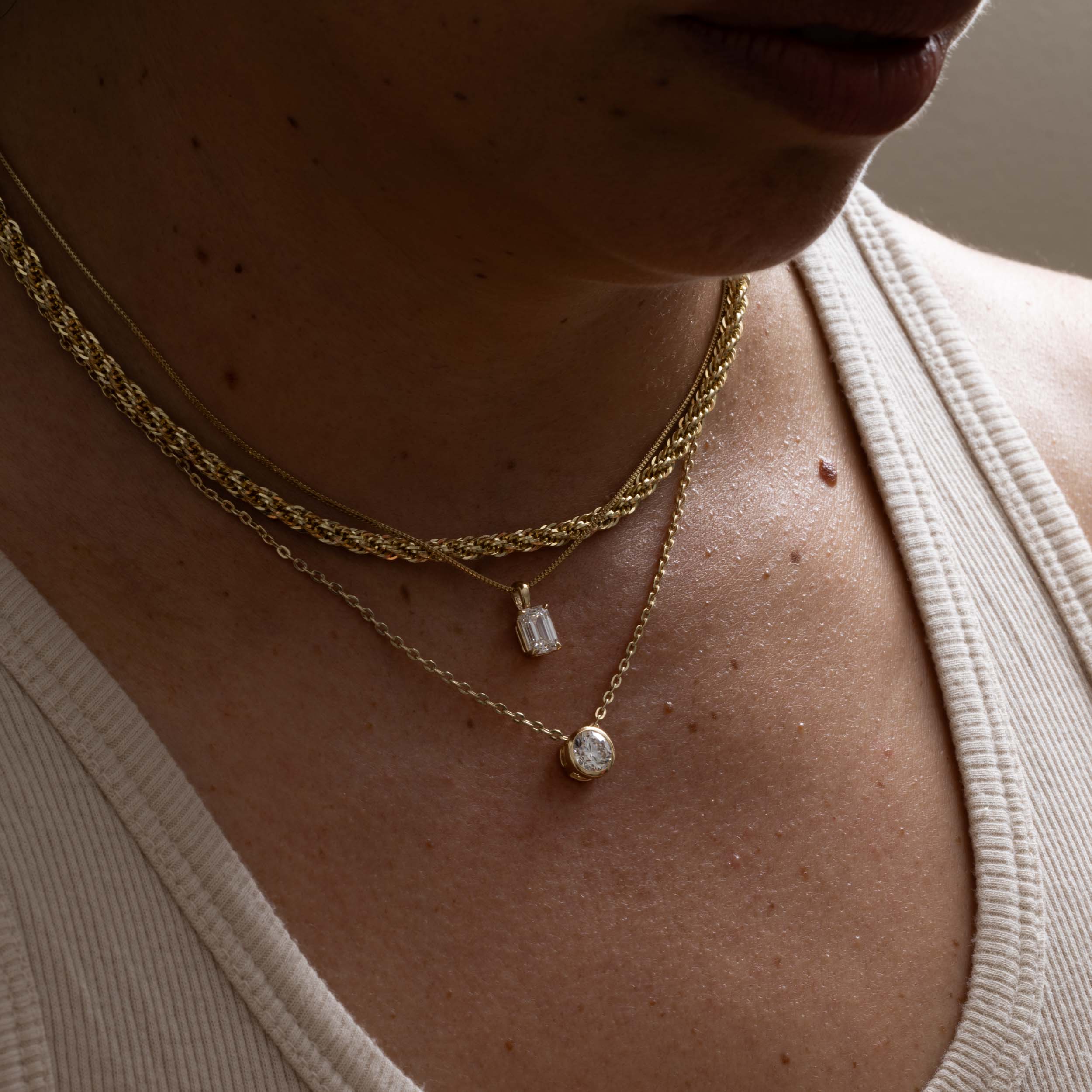 1.0 CT Round Bezel Solitaire Lab Grown Diamond Necklace preview angle 4