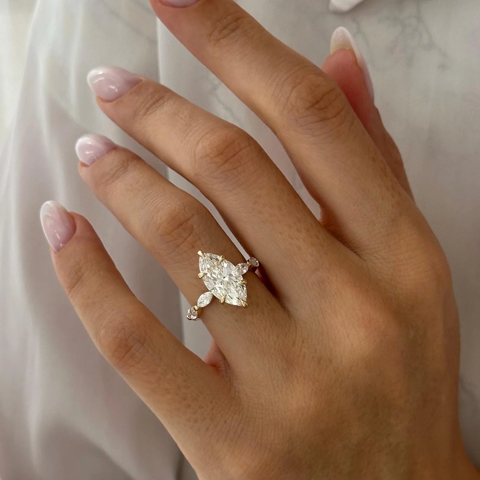 2 CT Marquise Pave Lab Grown Diamond Engagement Ring preview angle 5