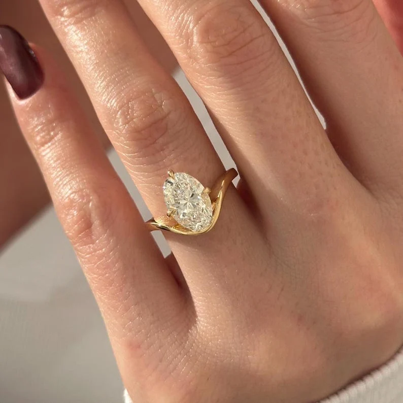 2.5 CT Oval Curved Lab Grown Diamond Engagement Ring preview angle 5