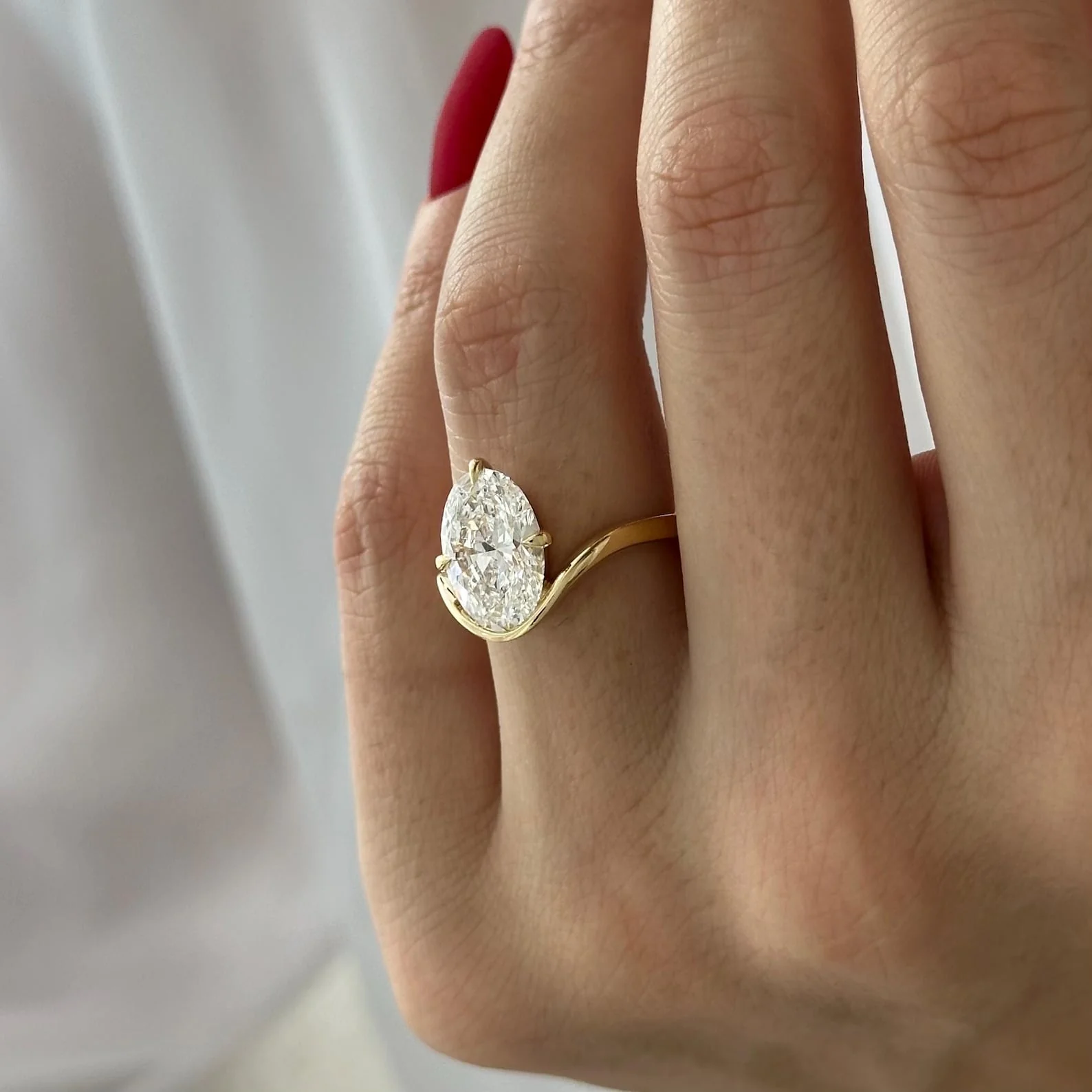 3.5 CT Oval Curved Solitaire Lab Grown Diamond Engagement Ring preview angle 5