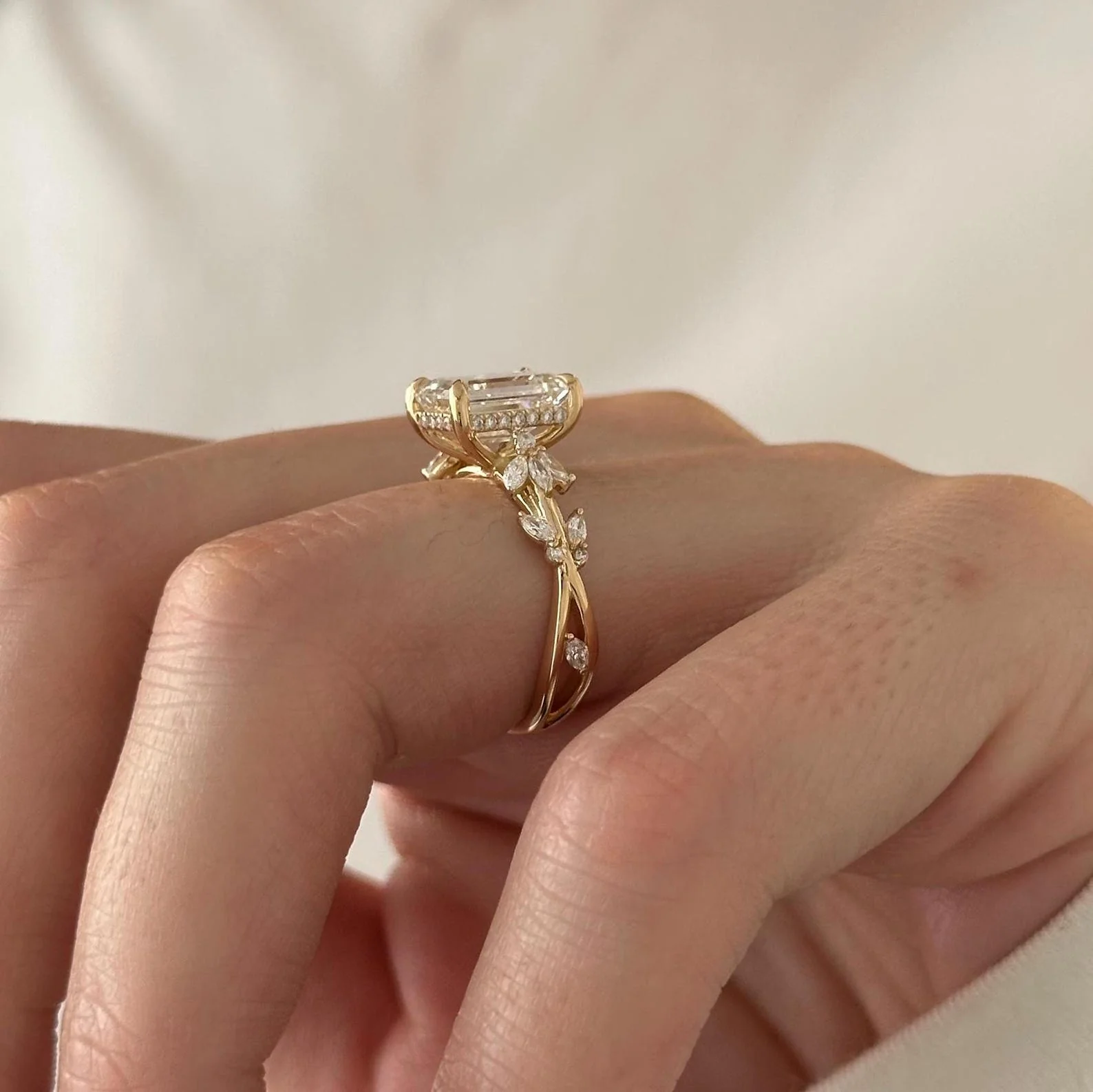 3 CT Emerald Nature Inspired Lab Grown Diamond Engagement Ring preview angle 6