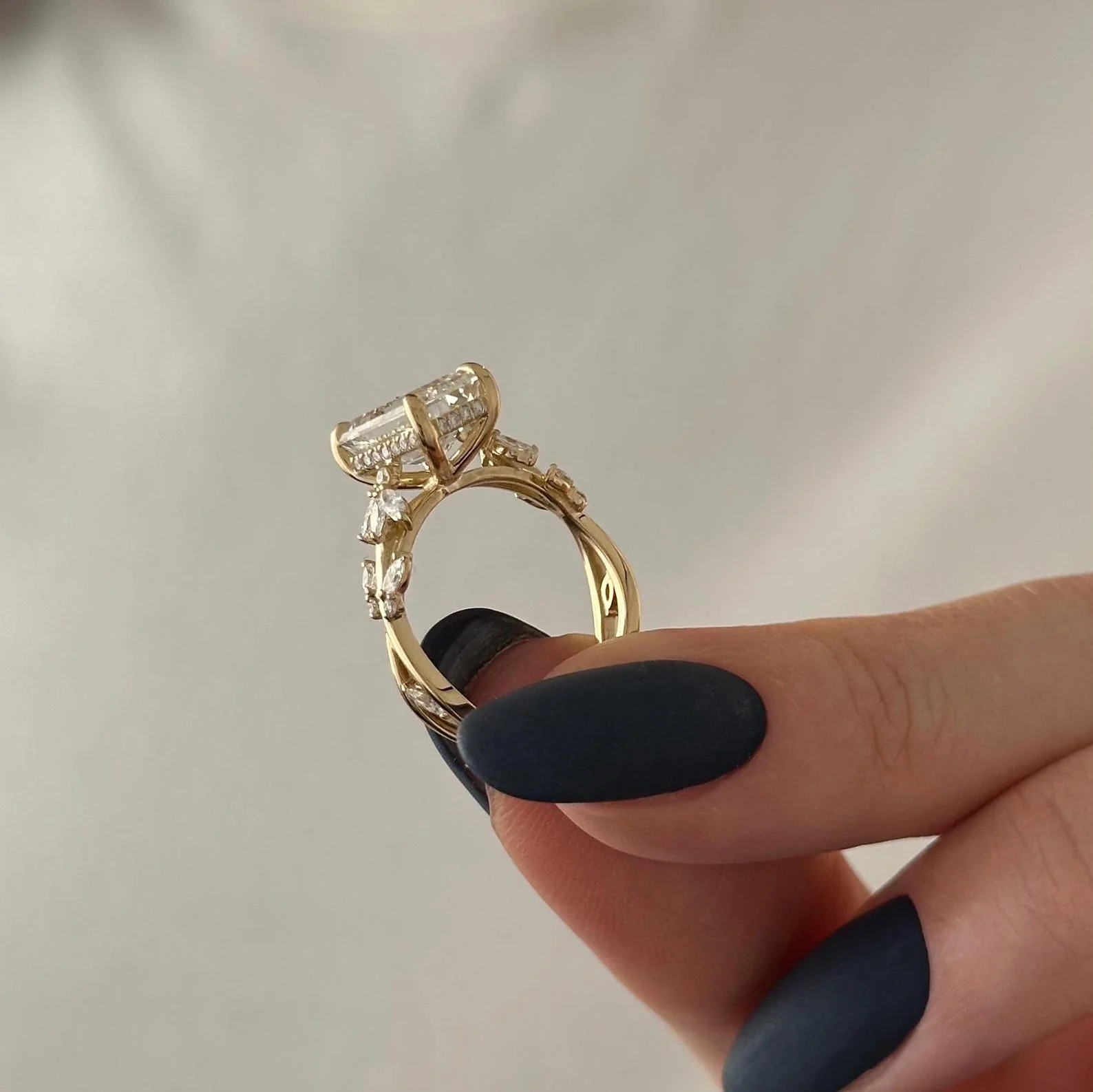 3 CT Emerald Nature Inspired Lab Grown Diamond Engagement Ring preview angle 7