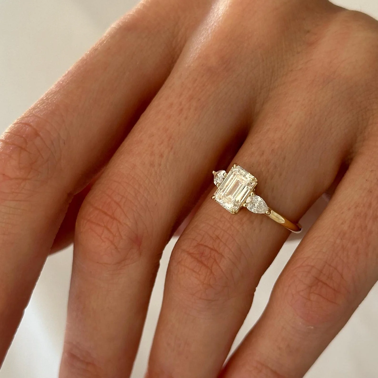 1.5 CT Emerald Three Stone Lab Grown Diamond Engagement Ring preview angle 7